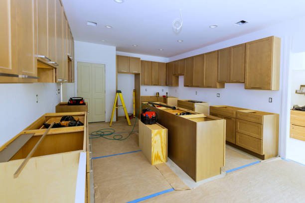 Construction of new kitchen cabinet during home improvement project