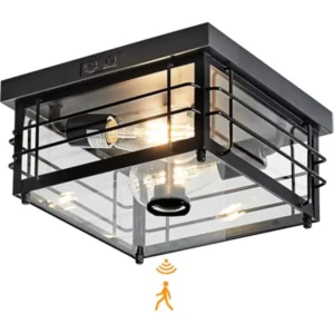 Outdoor Ceiling Light with Motion Sensor Flush Mount Farm House Porch Light Ceiling Mount Adjustable 3 Modes Squares for Patio