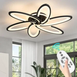 Modern Led Ceiling Light, 6+1 Rings 93W Dimmable Ceiling Light Fixtures 29.5 3000K-6500K Flush Mount Black Flower Ceiling Lamp