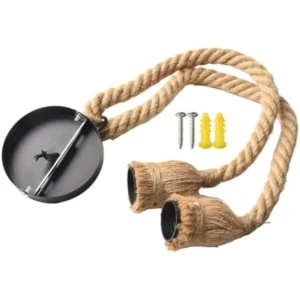 Vintage Industrial Ceiling Light, Hemp Rope Chandelier, 2 Lamp Holders Industrial Chandelier Retro Hemp Rope Ceiling Lamp