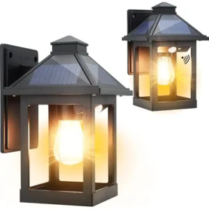 2 Pack Solar Wall Lanterns Outdoor with 3 Modes, Dusk to Dawn Motion Sensor LED Sconce Lights IP65 Waterproof