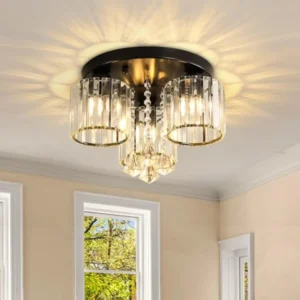Black Farmhouse Ceiling Light for Bedroom, 3-Lights Crystal Chandelier Lighting Fixtures Drum Lights