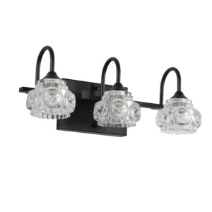 Retro 3 Lights Bathroom Vanity Light Fixture - Black Finish with Crystal Glass Shades, Wall Mounted Lighting