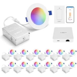 Smart Recessed Lighting 4 inch 12 Pack Color Changing Zigbee 3.0 Matter Light, RGBCW Dimmable Downlight, 10W, Dimmer Switch