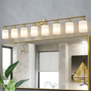 6/8 Lights Golden Bathroom Vanity Light Fixture, Frosted Glass Lampshades, Modern Wall Mounted Lighting