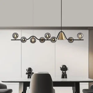 9-Light Pendant Lights Kitchen Island Lighting, Black and Gold Linear Chandelier, Adjustable Rods Pendant Lighting Fixture