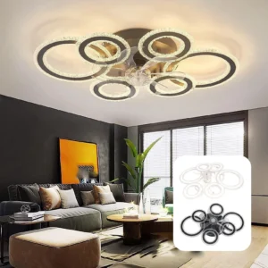 Ceiling Fan Light LED Nordic Modern Ceiling Fan Lamp 6 Rings Ceiling Fan Light for Bedroom Living Room Dining Room