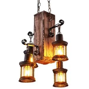 4 Light Rustic Country Chandelier Wood Fixture Pendant Industrial Cafe Bar Loft Farmhouse Country Wood Chandelier 110V