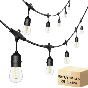 50FT, S14 LED Patio Lights With 25 Edison Vintage Bulbs, Connectable Outdoor String Lights