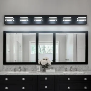LED Modern Black Vanity Lights, 6-Lights Acrylic Matte Black Bathroom Vanity Lights Over Mirror