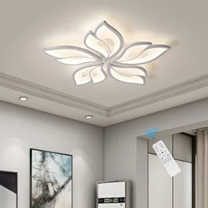 Modern Ceiling Light, 23.6” Dimmable Led Chandelier Flush Mount Ceiling Lights, Remote Control Acrylic Leaf White Lamp Fixture