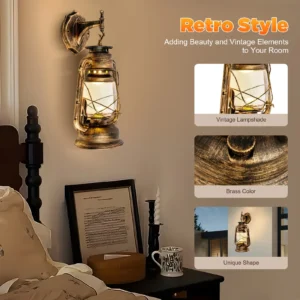 Vintage Wall Mount Lamp, Brass Color Wall Light Indoor Decoration Maison Rustic Sconce Lighting Lantern Mounted Lights for Home