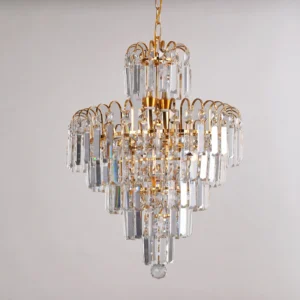 Crystal Chandelier, Adjustable Chain, Golden Tone, Ambient Lighting