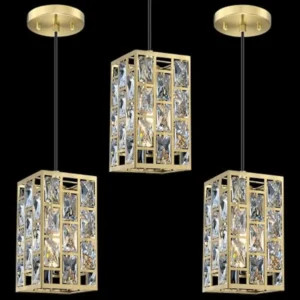 3 Pack 1 Light Hanging Modern Kitchen Island Square Crystal Pendant Light Fixture, Brushed Bronze Finish Crystal Shade