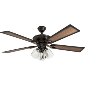 52 Inch Farmhouse LED Ceiling Fan with Light, Pull Chain, Three Mounting Options, Dual Finish Blades