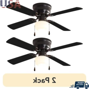 42 Inch Indoor Ceiling Fan with Light Kit Reversible 4 Blades Quiet Motor Low Profile Pull Chain
