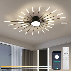 3-Color Stepless Dimmable LED Chandelier: Modern Firework-shaped Ceiling Lamp