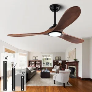 52" Wood Ceiling Fans with Lights and Remote Control, Indoor Outdoor 3 Blades Wooden Ceiling Fan