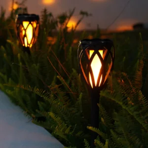 4-Piece Solar Light,Outdoor Hanging 3-in-1 Pathway Torch Lights with Flickering Flame, Auto Landscape Lights for Garden Lawn