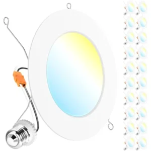 20 Pack Retrofit Led Recessed Lighting 6 Inch, Can Lights for Ceiling, 1200 Lm, 15W, Selectable Cct 2700K/3000K/4000K/500