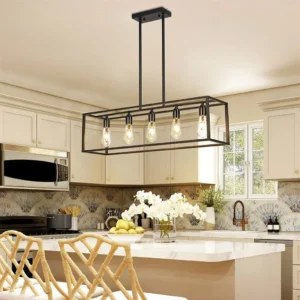 Industrial 5-Bulb Ceiling Lamp Black Kitchen Island Chandelier Pendant Lights for Living Room Hallway Farmhouse Furniture