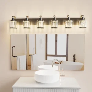 3/4/5/6 Lights Modern Crystal Bathroom Vanity Lights, Black Bathroom Light Fixtures, Crystal Vanity Shower Lights Over Mirror