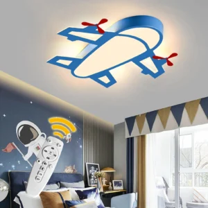Kids Ceiling Light, Bedroom Blue Airplane Light Fixture, Flush Mount Light Fixture, Ceiling Light Fixtures 3000K-6000K with Remote