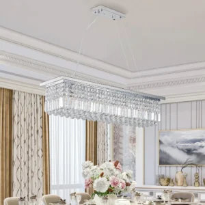 Modern Crystal Chandelier for Dining Room 8-Light Rectangle Raindrop Chandelier Contemporary Rectangular Fixture Pendant Light