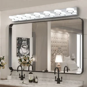 Modern silver 7-light LED dressing area lighting fixture with acrylic lampshade - energy-saving