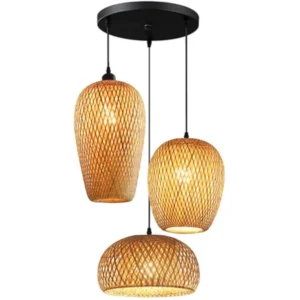 Bamboo Lantern Pendant Lamp, Retro Japanese Style E27 Chandelier Hanging Light Ceiling Lighting Fixture
