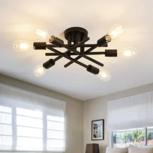 Semi Flush Mount Modern Ceiling Light Fixture， 6 Lights Black Vintage Matte Sputnik Chandelier Ceiling Lamp
