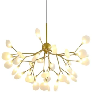 Modern Gold Sputnik Chandelier, Firefly Chandeliers, Lighting Fixture for Bedroom, Hanging Deco with Glass Shades & G4 Bulbs