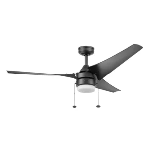 Light Kit Ceiling Fan With Light and Control 56” Black Indoor/Outdoor Ceiling Fan With 3 Blades Pull Chains & Reverse Airflow