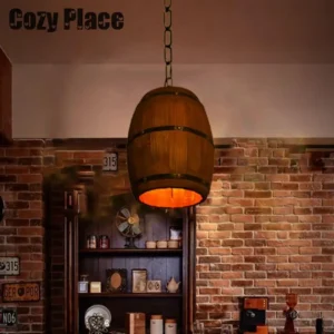 Lamp Vintage Chandelier Wooden Pendant Light Wine Barrel Hanging Lamp Home Decor Lighting E26