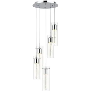5-Light Chandelier Pendant Ceiling Light, Integrated Led and Bubble Glass