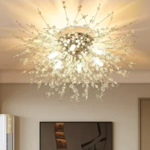 Modern Sputnik Firework Chandelier, Gold Crystal Ceiling Light Fixture Small Crystal Flush Mount Ceiling Light ,