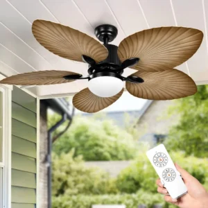52" Tropical Ceiling Fan with Light Remote Control 5 Palm Leaf Blades Dimmable Energy Efficient Reversible DC Motor Quiet