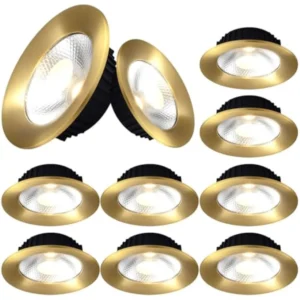 10 Pack Golden Brass LED Recessed Ceiling Downlight Kit Black/Gold Brass LED Recessed Lighting, Smooth Trim