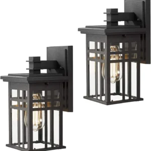 2 Pack Outdoor Wall Sconce Exterior Wall Mount Light in Black Finish with Clear Glass Shade