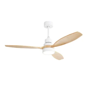 52 Inch Indoor Modern Ceiling Fan White 3 Solid Wood Blades Remote Control Reversible DC Motor with Led Light