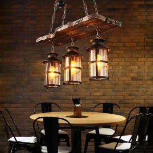 3-Light Farmhouse Loft Rustic Chandelier Wood Pendant Ceiling Light Fixture Lamp