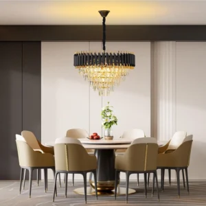 Modern Chandelier, Gold Black Crystal Chandeliers, Crystal Round Hanging Crystal Pendant Light Fixture