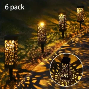 6PCS Solar Powered LED Garden Stake Lights Decorative Hollow-Out Lawn Lamps, Waterproof Outdoor Landscape Lighting