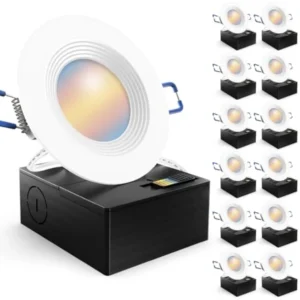 12 Pack 3 Inch Recessed Lighting Led, Canless Ultra Thin Flush Mount Ceiling Fixture Light with Junction Box, 550 Lumens