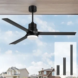 Outdoor Ceiling Fan with Lights 60 inch Black Ceiling Fan with Remote Fan Bedroom 6 Speeds Modern Fan with Reversible DC Motor