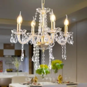 Small Crystal Chandeliers, 4 Lights Modern Gold Mini Chandelier, Antique Candle Glass Chandelier
