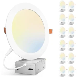 12 Pack 7 Inch 5Cct Ultra-Thin Led Canless Recessed Ceiling Light with Junction Box, 2700K/3000K/3500K/4000K/5000K Selectable