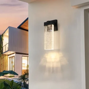 2-Pack Outdoor Wall Light Fixture, Weatherproof LED Wall Sconce With Bubble Crystal And Light Sensor - 12W Per light