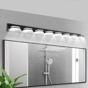 Modern Black LED Vanity Light, 8-Lights Wall Sconce for Bathroom and Mirror, Sleek Minimalist Design, Energy-Efficient