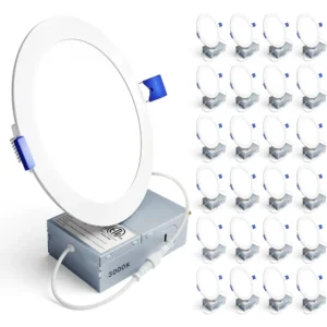 24-Pack 6" Ultra-Slim LED Recessed Ceiling Light with Junction Box, 3000K Warm White Light, 12W 110W Eqv, Dimmable